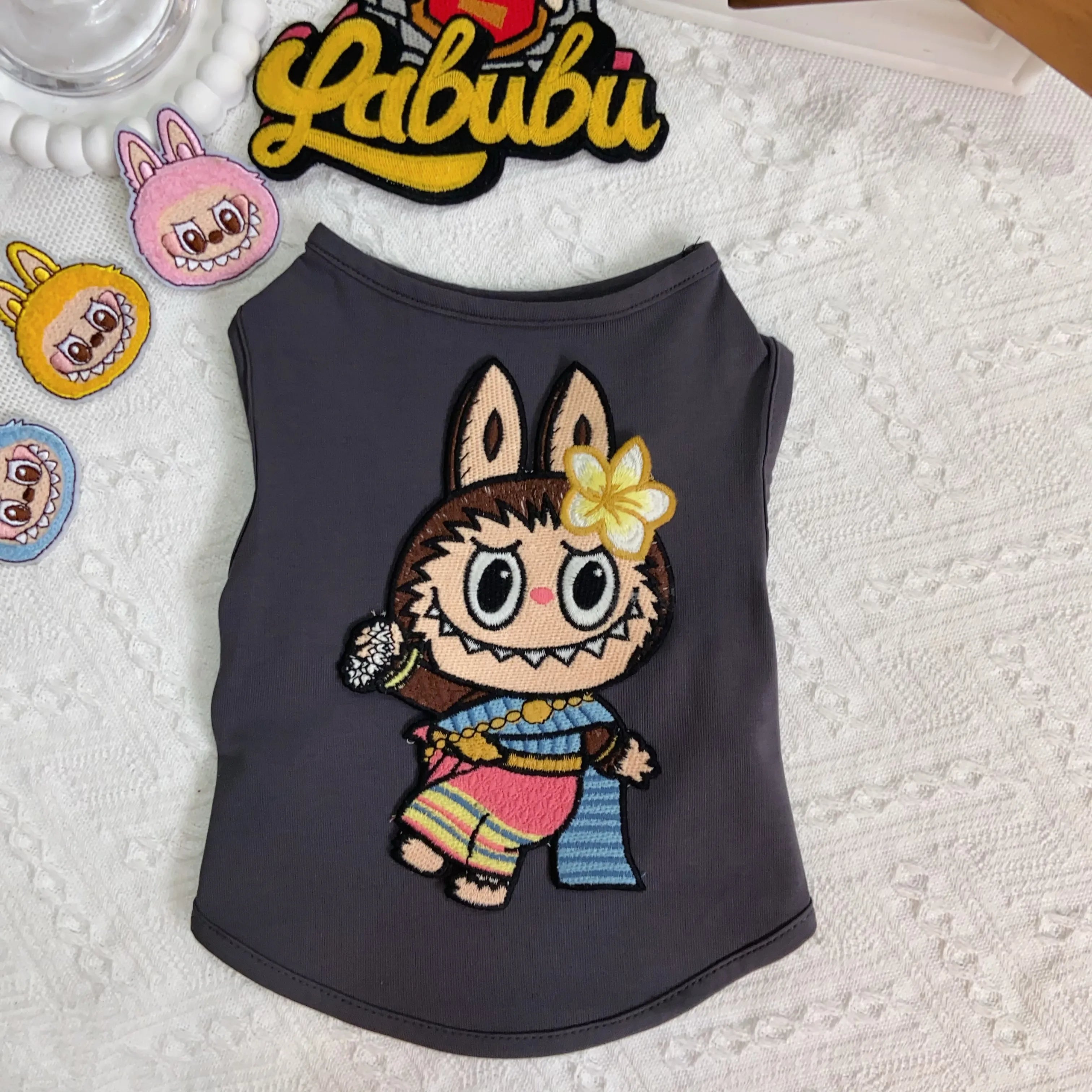 Free Shipping Labubu Pets Vests Designer Clothes Cotton Embroidered Dog Vest T-Shirt Fashion Cartoon Pattern Summer Pet T Shirts Soft Breathable Puppy Sweatshirt