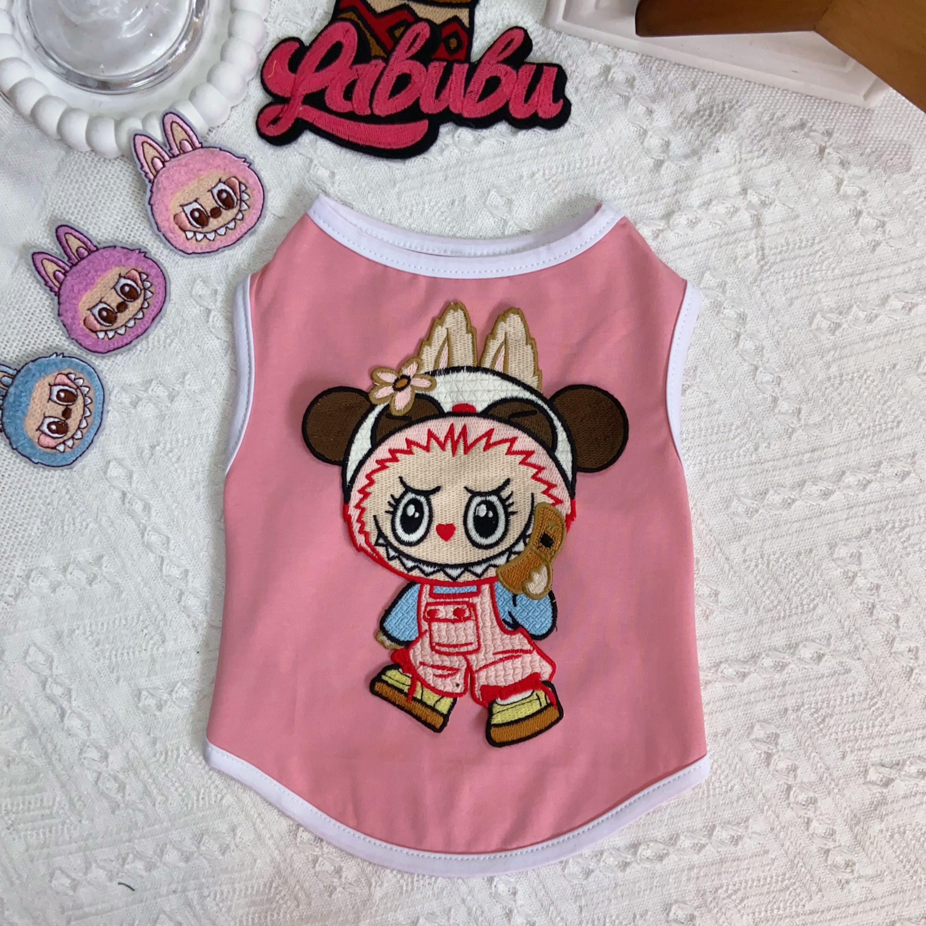 Free Shipping Labubu Pets Vests Designer Clothes Cotton Embroidered Dog Vest T-Shirt Fashion Cartoon Pattern Summer Pet T Shirts Soft Breathable Puppy Sweatshirt
