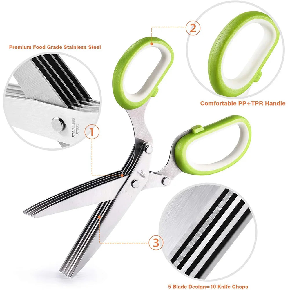 5-Blade Stainless Steel Herb Scissors with Cover