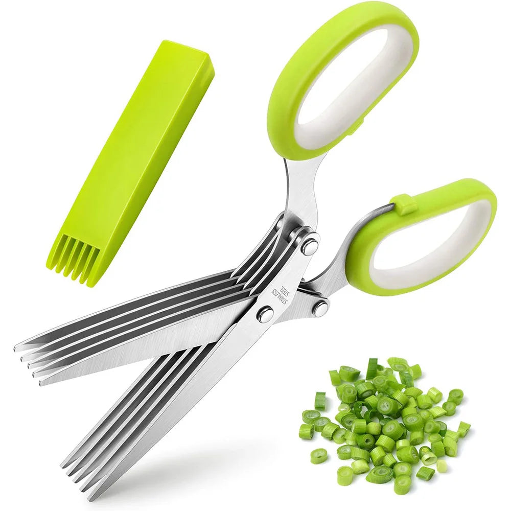 5-Blade Stainless Steel Herb Scissors with Cover