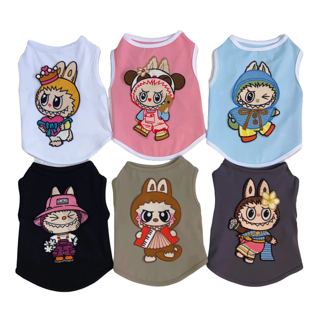 Free Shipping Labubu Pets Vests Designer Clothes Cotton Embroidered Dog Vest T-Shirt Fashion Cartoon Pattern Summer Pet T Shirts Soft Breathable Puppy Sweatshirt
