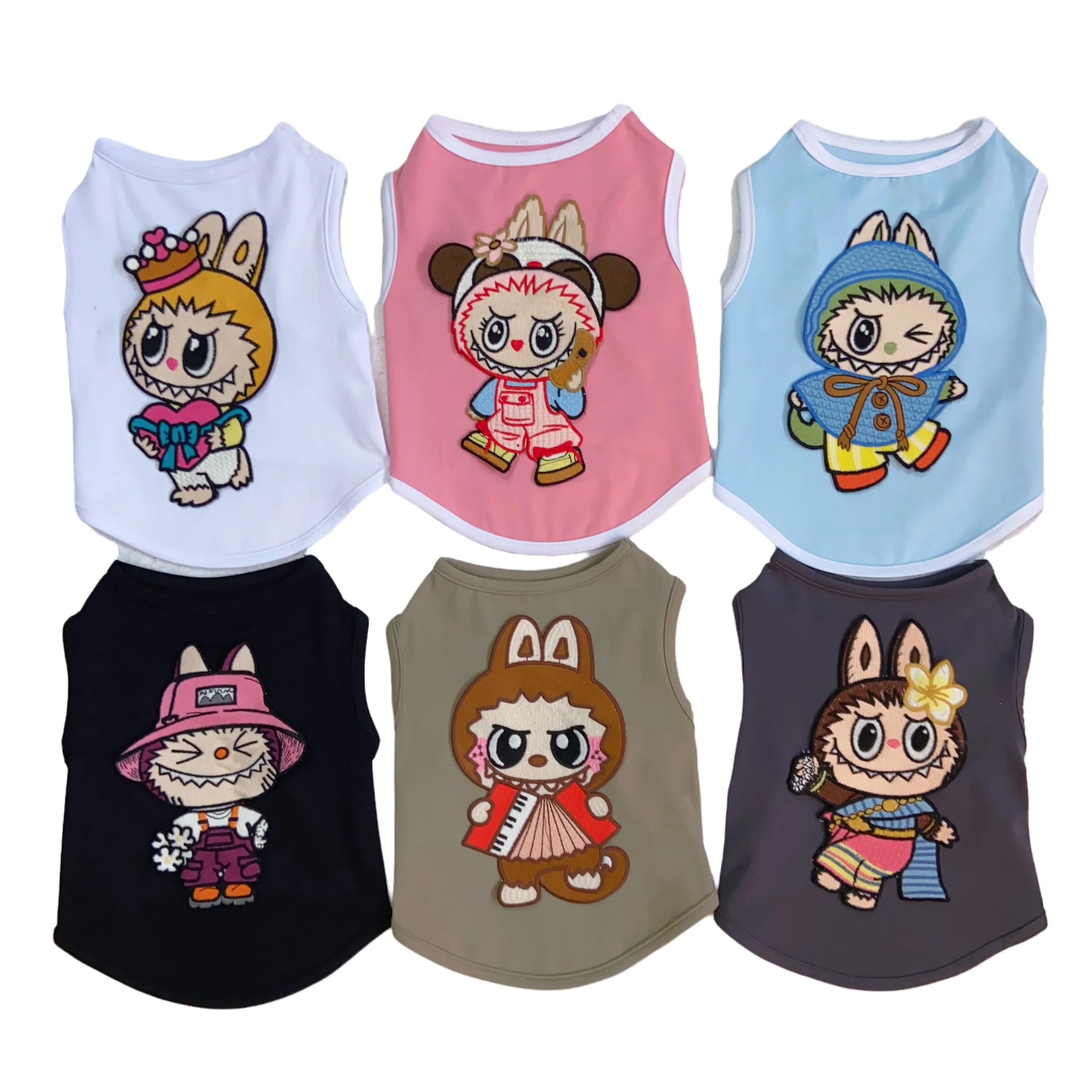 Free Shipping Labubu Pets Vests Designer Clothes Cotton Embroidered Dog Vest T-Shirt Fashion Cartoon Pattern Summer Pet T Shirts Soft Breathable Puppy Sweatshirt